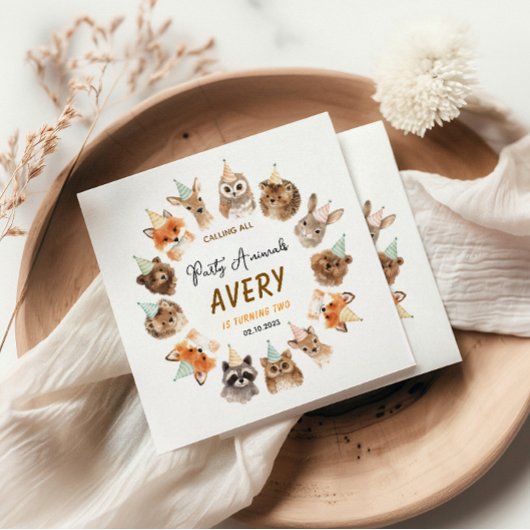 Party Animals 2nd Birthday | Cute Jungle Animal スタンダードカクテルナプキン