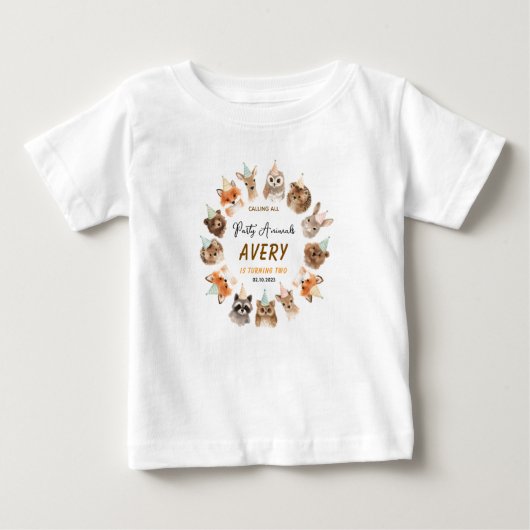 Party Animals 2nd Birthday | Cute Jungle Animal ベビーTシャツ (正面)