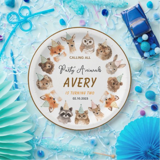 Party Animals 2nd Birthday | Cute Jungle Animal ペーパープレート (パーティー)