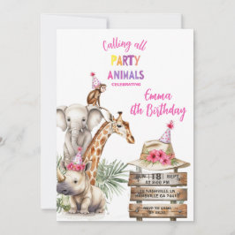 Party Animals 6歳の誕生日招待状 | サファリ動物 招待状