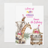 Party Animals 6歳の誕生日招待状 | サファリ動物 招待状 (正面/裏面)