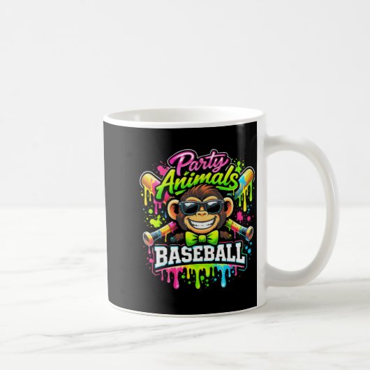 Party animals baseball ice cream drip funny monkey コーヒーマグカップ (右)
