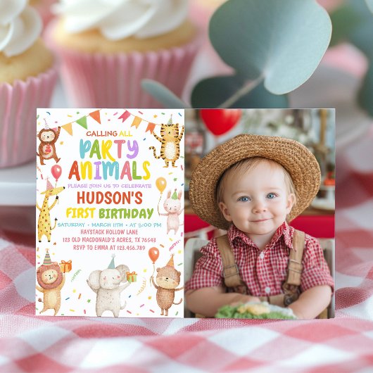 Party Animals Birthday Party Photo Invitation サンキューカード