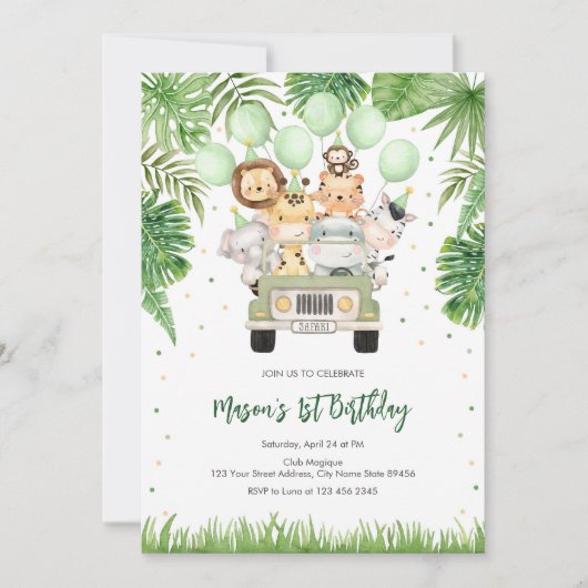Party Animals Boy Birthday Invitation 招待状 (正面)