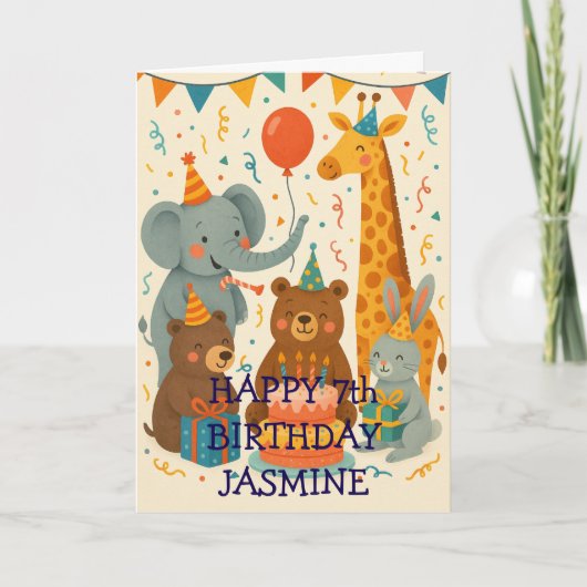 Party Animals Celebrating a Birthday Custom カード (正面)