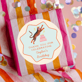 Party Animals Colorful Tiger Kids Birthday ラウンドシール