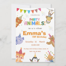 Party Animals First Birthday Invitation 