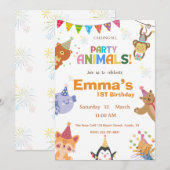 Party Animals First Birthday Invitation 招待状 (正面/裏面)