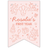 Party Animals Girl's First Birthday Photo Collage バンティングフラッグ (第1の旗)