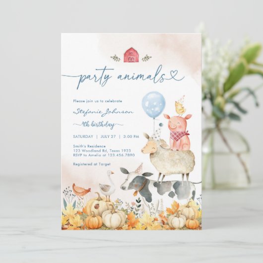 Party Animals Kids Birthday Invitation 招待状 (スタンド正面)