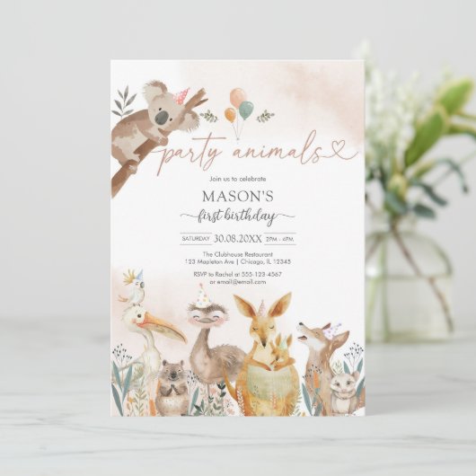 Party Animals Kids Birthday Invitation 招待状 (スタンド正面)