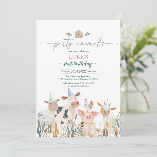 Party Animals Kids Birthday Invitation 招待状 (スタンド正面)