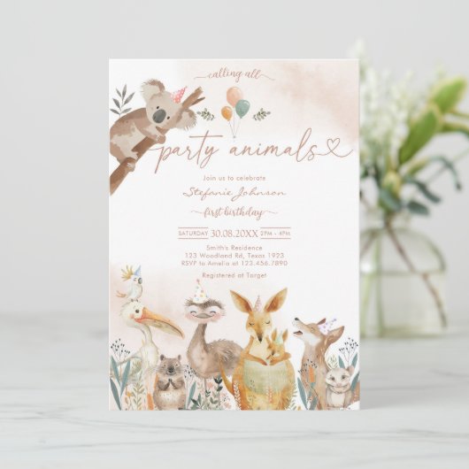 Party Animals Kids Birthday Invitation 招待状 (スタンド正面)