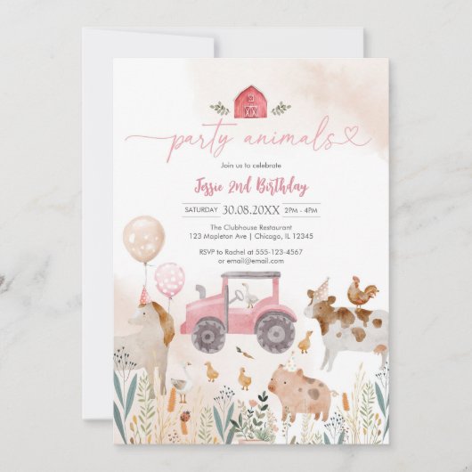 Party Animals Kids Birthday Invitation 招待状 (正面)