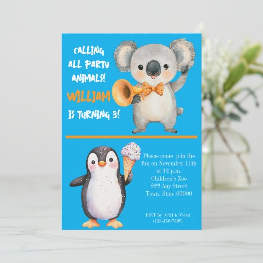 Party Animals Kids Birthday Invitation 招待状 (スタンド正面)