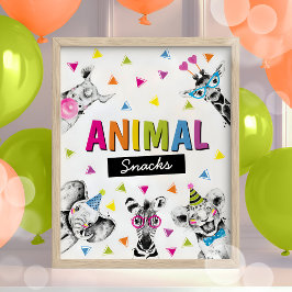 Party Animals Safari Food Animals Snacks Birthday ポスター
