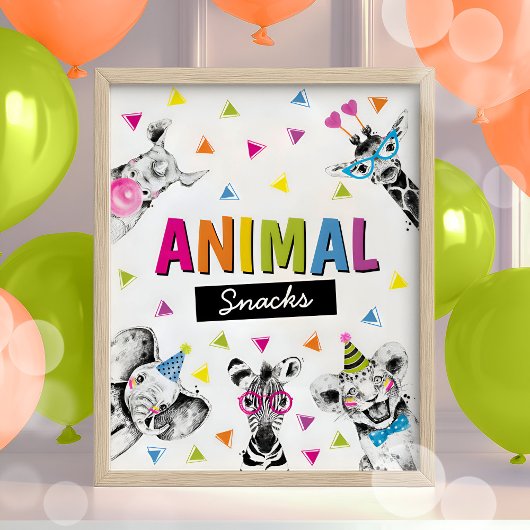 Party Animals Safari Food Animals Snacks Birthday  ポスター