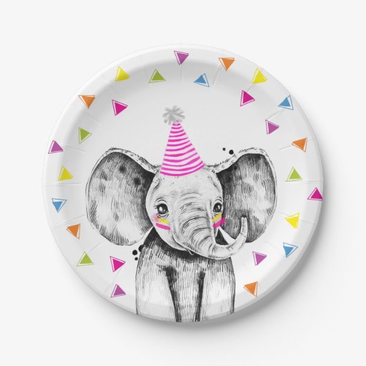 Party Animals Safari Wild Elephant Jungle Birthday ペーパープレート (正面)