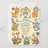 Party Animals Whimsical ZOO First Birthday Party 招待状 (正面)
