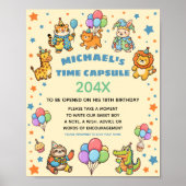 Party Animals ZOO First Birthday Time Capsule Sign ポスター (正面)
