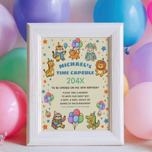 Party Animals ZOO First Birthday Time Capsule Sign ポスター