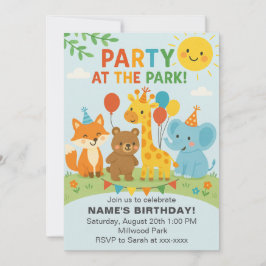 Party at The Park Animals Birthday Invitation 招待状