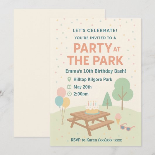 Party at The Park Birthday Invitation 招待状 (正面/裏面)