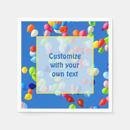 Party Balloons Floating in Blue Sky Custom Text スタンダードカクテルナプキン (正面)