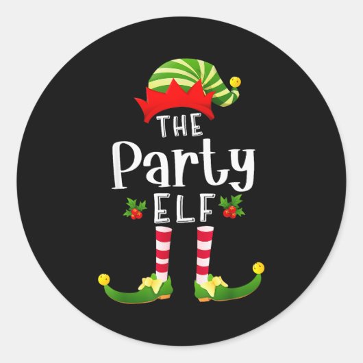 Party Christmas Elf Matching Pajama X-mas Party  ラウンドシール (正面)
