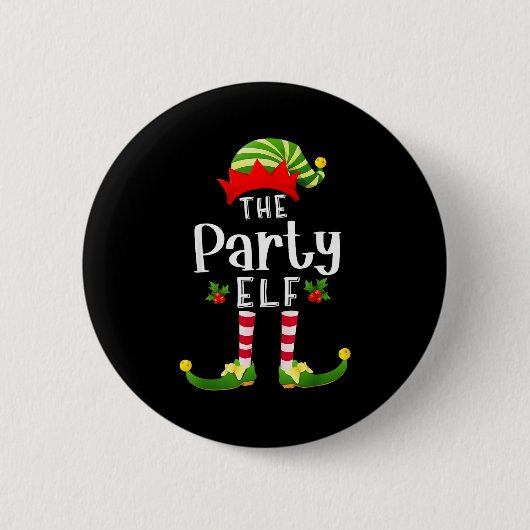 Party Christmas Elf Matching Pajama X-mas Party  缶バッジ (正面)