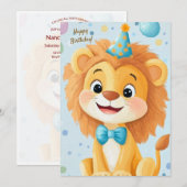 Party Cute Animal Birthday Invitation Lion 招待状 (正面/裏面)