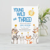 Party Forest Animals Party Hats 3rd Birthday 招待状 (スタンド正面)