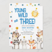 Party Forest Animals Party Hats 3rd Birthday 招待状 (正面/裏面)