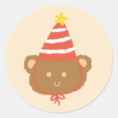Party Hat Bear Illustration Classic Round Sticker ラウンドシール (正面)