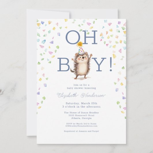 Party Hedgehog It's A Boy Baby Shower Invitation 招待状 (正面)