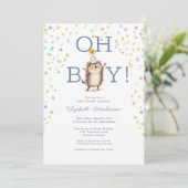 Party Hedgehog It's A Boy Baby Shower Invitation 招待状 (スタンド正面)