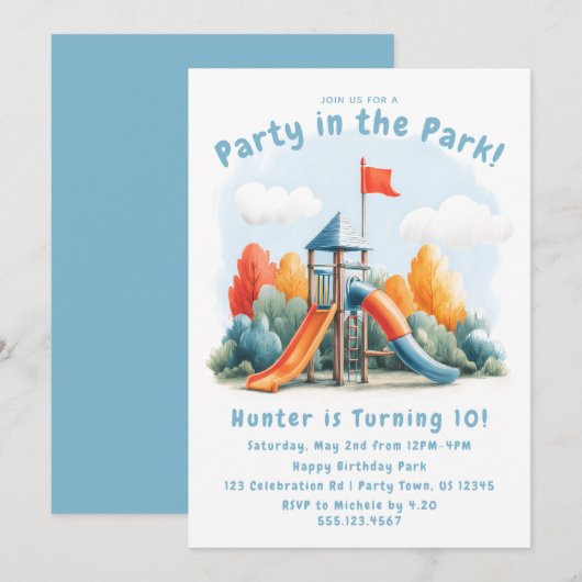 Party in the Park Kids Birthday Invitation 招待状 (正面/裏面)