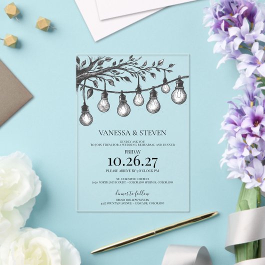 Party Lights Rehearsal Dinner アクリル招待状 (インサイチュ (ウェディング))