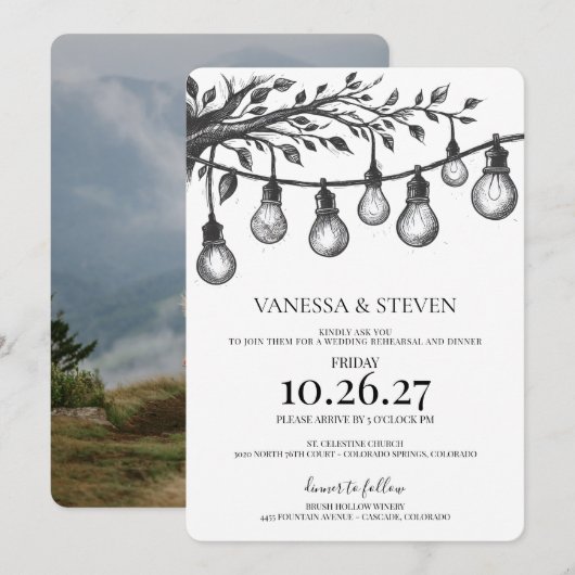 Party Lights Rehearsal Dinner 招待状 (正面/裏面)