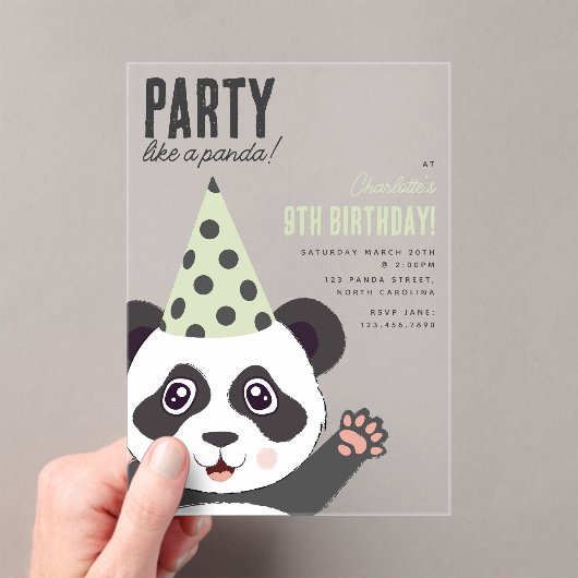 Party Like a Panda Kids Cute Birthday Party アクリル招待状 (インサイチュ (ポータブル))