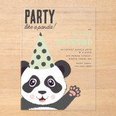Party Like a Panda Kids Cute Birthday Party アクリル招待状 (正面)