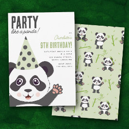 Party Like a Panda Kids Cute Birthday Party 招待状