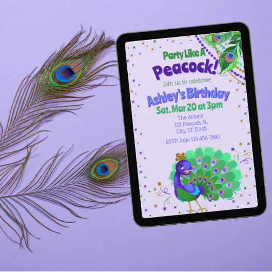 Party Like A Peacock Birthday 招待状