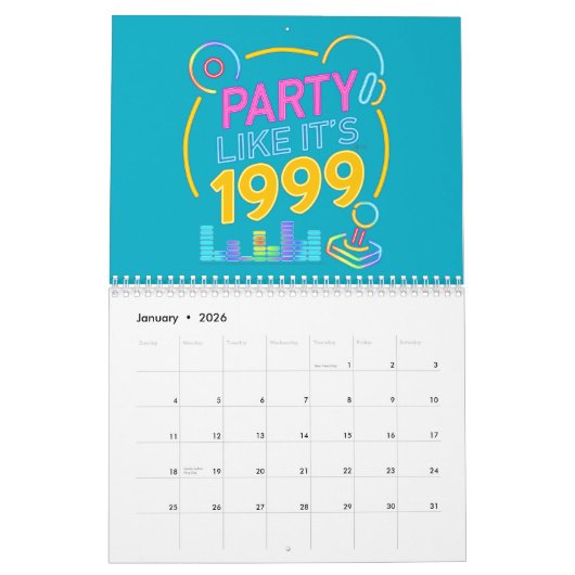 Party Like It’s 1999®™ – Neon Soundtrack カレンダー (1月 2026)