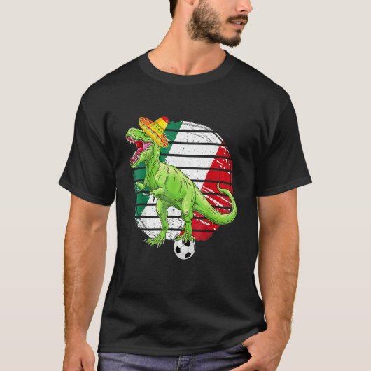 Party Mexican Flag Boys Dinosaur Trex Soccer T Tシャツ (正面)
