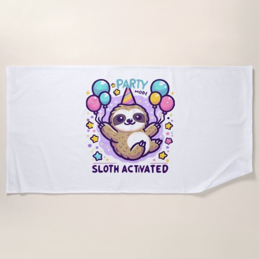 Party Mode Sloth Activated Birthday Balloon Sloth  ビーチタオル (正面)