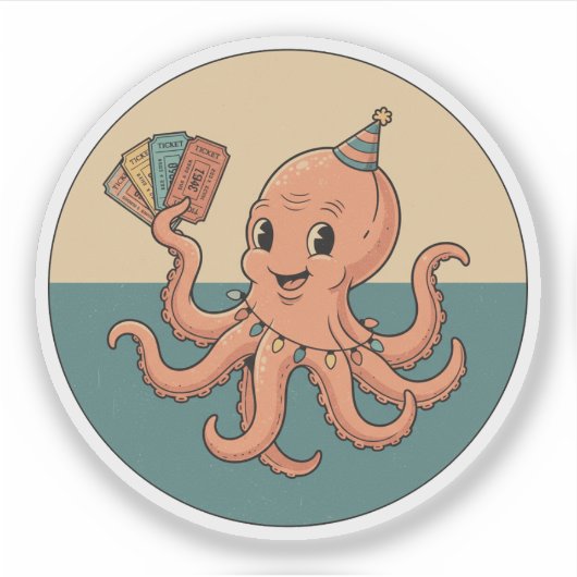 Party Octopus with Carnival Tickets - Retro Fun シール (正面)