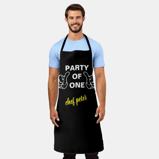 "Party of One" Chef Apron - Custom Kitchen Gift エプロン (着用した状態)