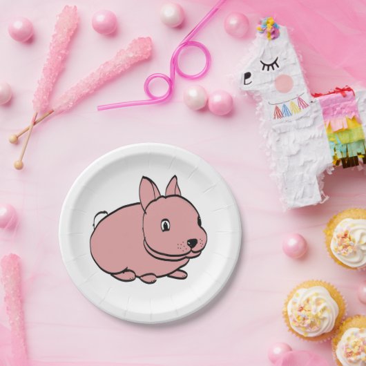 Party plate with Pink Rabbit design ペーパープレート (パーティー)