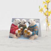 Party Polar Bears Wearing Christmas Ugly Sweaters カード (黄色い花)